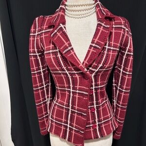 Betsey Johnson Red and White Plaid Blazer